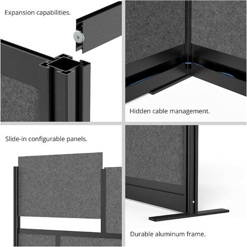 LUXOR MW-5370-FWCGWB Modular Wall Room Divider System - Black Frame - 53" x 70" Starter Wall - Wide Paneling in Saudi Arabia