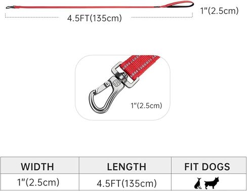مقود تدريب الكلاب الممتاز من النايلون القوي والمتين، حبل جر بطول 4 أقدام وعرض 3/4 بوصة مع مقبض للكلاب الصغيرة (أحمر) in Kuwait