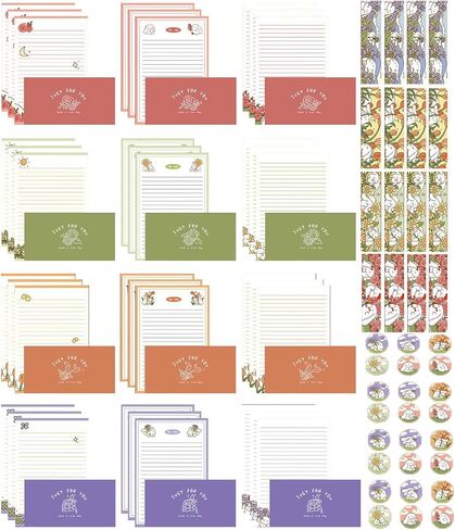 مجموعة 88 قطعة من ورق الكتابة والأظرف الثابتة 36 ورقة مبطنة من ورق القرطاسية 12 ظرفًا مطابقًا 24 ملصقًا و12 علامة كتاب تصميم فواكه طازجة مزدوج الجوانب للفتيات واللوازم المدرسية المكتبية in Kuwait