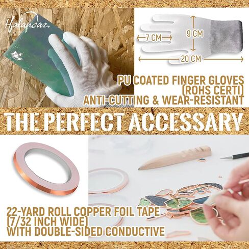 طقم صفائح من الزجاج الملون 16 قطعة مقاس 4x6 بوصة، زجاج فني للكاتدرائية، زجاج فسيفساء، لوازم صفائح زجاجية ملونة زاهية مع شريط رقائق نحاسي (7/32 بوصة) وقفازات لمحبي الزجاج DIY (شفاف) in Kuwait