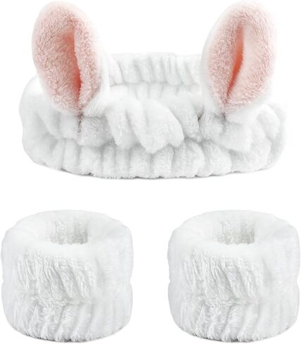 Ayesha 6pcs Bunny Ear Spa Headbands for Face Washing Makeup Headbands Stretchy Facial Headbands for Skincare Make up Shower in Kuwait