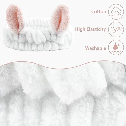 Ayesha 6pcs Bunny Ear Spa Headbands for Face Washing Makeup Headbands Stretchy Facial Headbands for Skincare Make up Shower in Kuwait