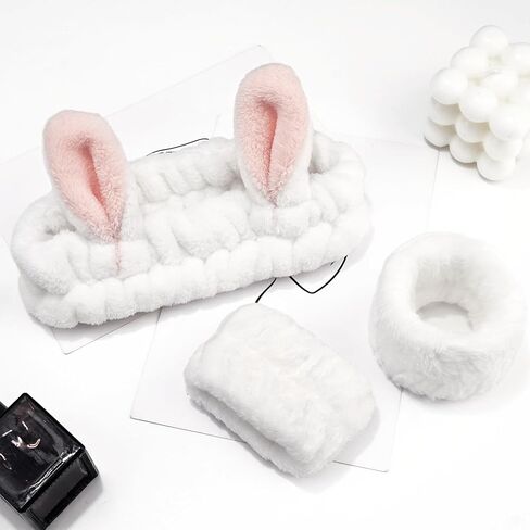 Ayesha 6pcs Bunny Ear Spa Headbands for Face Washing Makeup Headbands Stretchy Facial Headbands for Skincare Make up Shower in Kuwait