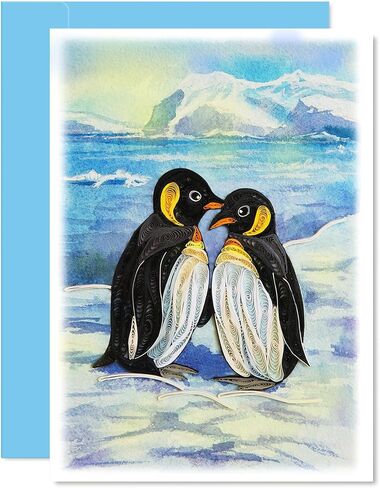 Penguin Couple Quilling Card, Anniversary Card for Wife, Husband, Parents, Handcrafted Greeting Card for Wedding, Birthday, Thinking of You, Mothers Day, Valentines Day Card in Saudi Arabia