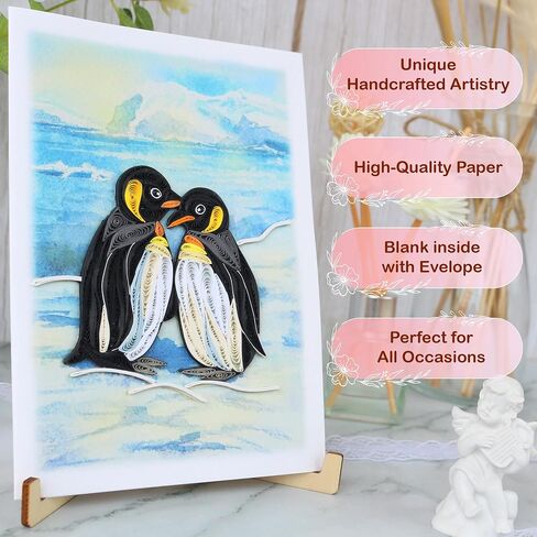 Penguin Couple Quilling Card, Anniversary Card for Wife, Husband, Parents, Handcrafted Greeting Card for Wedding, Birthday, Thinking of You, Mothers Day, Valentines Day Card in Saudi Arabia