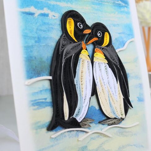Penguin Couple Quilling Card, Anniversary Card for Wife, Husband, Parents, Handcrafted Greeting Card for Wedding, Birthday, Thinking of You, Mothers Day, Valentines Day Card in Saudi Arabia