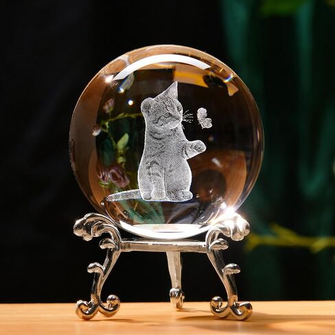 IFOLAINA 3D Cat Themed Gifts for Women Decor for Cat Lovers Cat Mom Crystal Ball Cat Related Sympathy Figurines Presents Cat Decorative Globe Decor with Stand in Kuwait