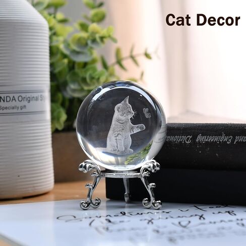 IFOLAINA 3D Cat Themed Gifts for Women Decor for Cat Lovers Cat Mom Crystal Ball Cat Related Sympathy Figurines Presents Cat Decorative Globe Decor with Stand in Kuwait