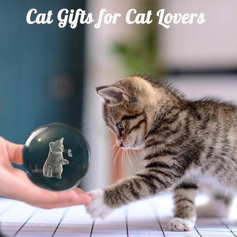 IFOLAINA 3D Cat Themed Gifts for Women Decor for Cat Lovers Cat Mom Crystal Ball Cat Related Sympathy Figurines Presents Cat Decorative Globe Decor with Stand in Kuwait