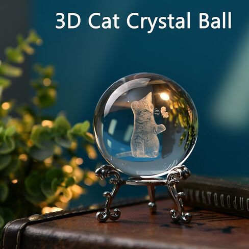 IFOLAINA 3D Cat Themed Gifts for Women Decor for Cat Lovers Cat Mom Crystal Ball Cat Related Sympathy Figurines Presents Cat Decorative Globe Decor with Stand in Kuwait