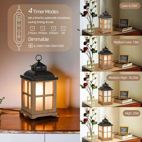 Decorative Candle Warmer Lantern with Timer: 2 in 1 Farmhouse Scented Wax Melt Warmer with Lid for Home Decor, 8" Rustic Large Electric Cute Fragrance Wax Cubes Tarts Burners in Saudi Arabia