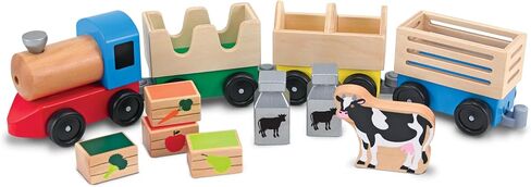 Melissa & Doug Wooden Farm Train Set - Classic Wooden Toy (3 linking cars) in Saudi Arabia