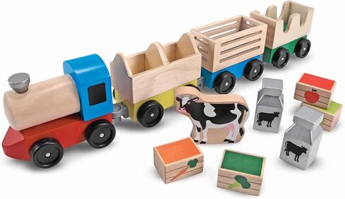 Melissa & Doug Wooden Farm Train Set - Classic Wooden Toy (3 linking cars) in Saudi Arabia