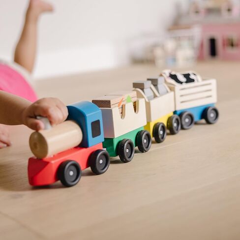 Melissa & Doug Wooden Farm Train Set - Classic Wooden Toy (3 linking cars) in Saudi Arabia