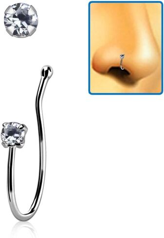Sterling Silver Lip and Nose Non-Piercing Stud Round Colored CZ Clip-on Bone Ring in Kuwait