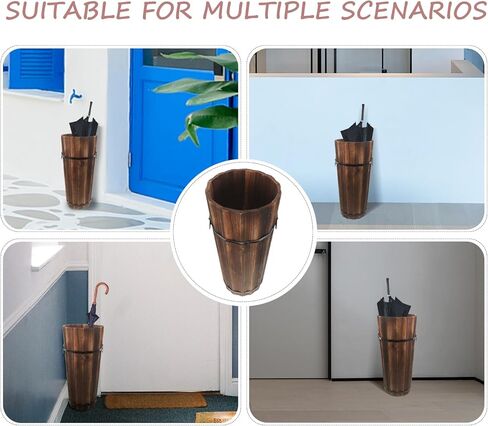 Luxshiny مظلة خشبية حامل مدخل مظلة ريفي حامل مظلة قائمة بذاتها دلو برميل رف قصب المشي العصي نوادي الغولف منظم زهرة مزهرية أرضية للشرفة in Kuwait