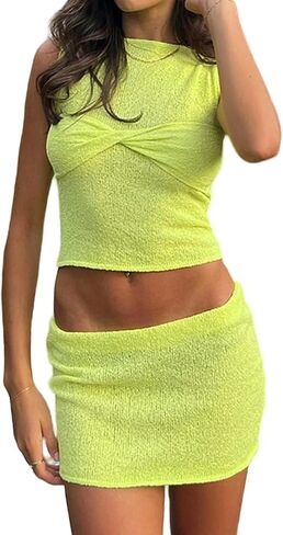 Eilova Orityle Womens 3 Piece Crochet Skirt Sets Strappy Long Sleeve Cover Up Sequins Crop Top Y2K Mini Skirt Outfits in Kuwait