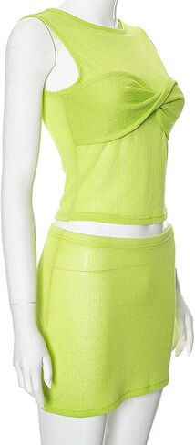 Eilova Orityle Womens 3 Piece Crochet Skirt Sets Strappy Long Sleeve Cover Up Sequins Crop Top Y2K Mini Skirt Outfits in Kuwait