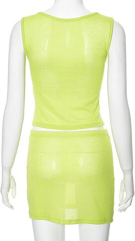 Eilova Orityle Womens 3 Piece Crochet Skirt Sets Strappy Long Sleeve Cover Up Sequins Crop Top Y2K Mini Skirt Outfits in Kuwait