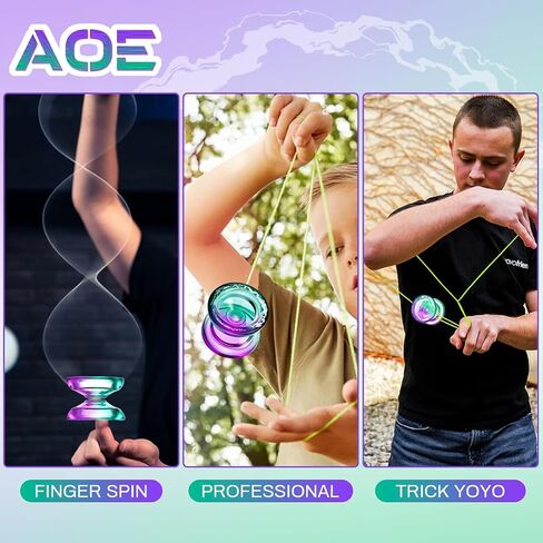 7YO استجابة يويو AOE، يويو ثنائي الغرض للأطفال المبتدئين، يويو احترافي من البلاستيك العريض مع محمل KK + محور + 5 سلاسل يويو (أخضر أرجواني) in Kuwait