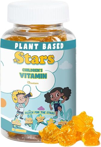 Stars Kids Multivitamin Gummies with Omega 3, Selenium, Vitamins A, B, C, D, Plant Based Multi Vitamins for Children, Manganese, 30 Star-Shaped, Gluten-Free Gummies in Saudi Arabia