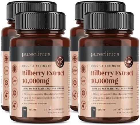 Bilberry Extract 10,000mg x 360 Tablets (2 Bottles) - 10 X More Anthocyanidins per Tablet Than Most Others - and 5mg Black Pepper Extract for 300% Increased Absorption in Saudi Arabia