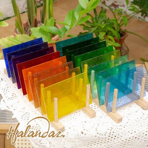 طقم صفائح من الزجاج الملون 16 قطعة مقاس 4x6 بوصة، زجاج فني كاتدرائية، زجاج فسيفساء، لوازم صفائح زجاجية قزحية الألوان زاهية مع شريط رقائق نحاس وقفازات لمحبي الزجاج (غير شفاف) (7/32 بوصة) in Kuwait