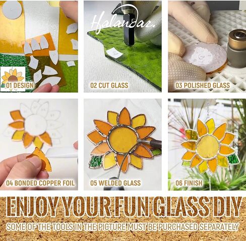 طقم صفائح من الزجاج الملون 16 قطعة مقاس 4x6 بوصة، زجاج فني كاتدرائية، زجاج فسيفساء، لوازم صفائح زجاجية قزحية الألوان زاهية مع شريط رقائق نحاس وقفازات لمحبي الزجاج (غير شفاف) (7/32 بوصة) in Kuwait