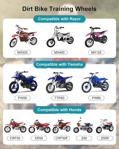 مجموعة عجلات تدريب الدراجة الترابية مناسبة لهوندا CRF50 XR50 Z50 Razor MX500 MX125 MX400 Yamaha PW50 TTR50 KTM 50CC Mini Senior Adenture، عجلات تدريب موتوكروس (الدراجة النارية غير متضمنة) in Saudi Arabia