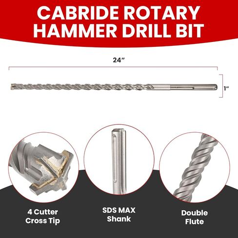2 in X 24 in SDS MAX Bits, Rotary Hammer Drill Bits, Carbide Drill Bits, Masonry Drill Bits for Concrete, Stone and Brick, SDS MAX Hammer U Flute, Masonry Drill Bit, Concrete Drill Bit in Kuwait