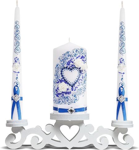 Wedding Unity Candle Set Blue - velas matrimoniales Set of 3 Ceremonial Candles - 6" Pillar & 2 10" Tapers Candles Wedding in Saudi Arabia