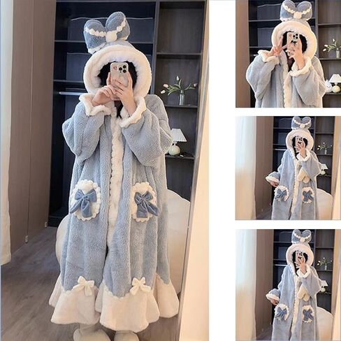 Brrioe Women's Cute Robe Button Bathrobe - Hooded Plush Sleepwear with Kawaii Pattern and trousers Sets in Saudi Arabia
