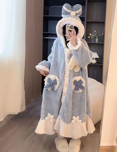 Brrioe Women's Cute Robe Button Bathrobe - Hooded Plush Sleepwear with Kawaii Pattern and trousers Sets in Saudi Arabia