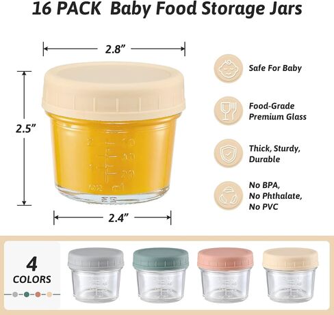 VITEVER 6 Pack Glass Baby Food Storage Containers - 4 oz Baby Food Storage Jars with Lids, Baby Food Maker, Microwave, Dishwasher & Freezer Safe in Kuwait