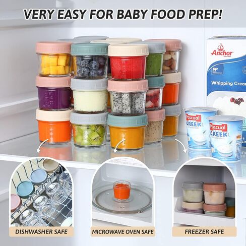 VITEVER 6 Pack Glass Baby Food Storage Containers - 4 oz Baby Food Storage Jars with Lids, Baby Food Maker, Microwave, Dishwasher & Freezer Safe in Kuwait
