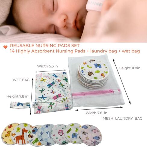 BEECO GIF2U منصات التمريض القابلة لإعادة الاستخدام 14 حزمة، وسادات الثدي قابلة للغسل أساسيات الرضاعة الطبيعية، يجب أن يمتلكها الأطفال حديثي الولادة للأولاد والبنات، أساسيات ما بعد الولادة للأم، فائقة النعومة والامتصاص in Kuwait