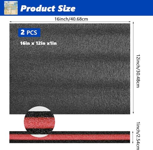 2 Pcs Polyurethane Foam Sheet 1.5 Inch Thick X 12 Inch Wide X 16 Inch Long Black, Foam Inserts Cuttable for Tool Box Protecting Cabinet, Garage, Cart in Saudi Arabia