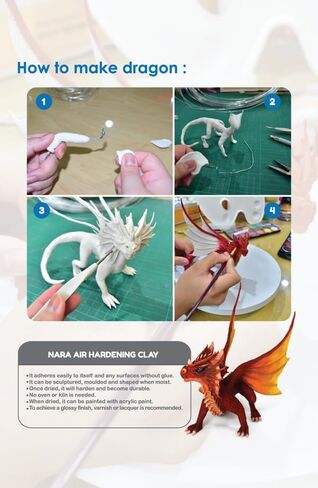 طين نارا الجاف بالهواء (الصلب والقوي)، 500 جرام. (1.1 رطل) قالب للنحت والطلاء - سهل الاستخدام (أبيض) in Kuwait