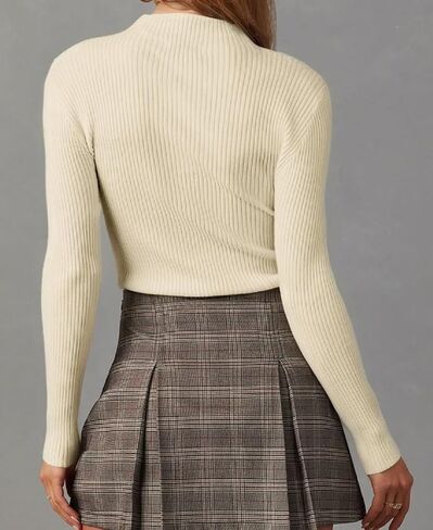 Lacozy Mock Turtle Necks Tops for Women Long Sleeve Ribbed Knit Sweater Slim Fit Basic Layer Shirts 2024 Fashion Spring Top in Kuwait