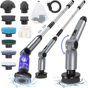 Electric Spin Scrubber, [IPX7 Waterproof ] [50KG Torque] Shower Scrubber with 9 Brush Heads, 2 Speed Mode, 4 Adjustable Angles, Electric Scrubber for Cleaning for Bathroom Floor Tile