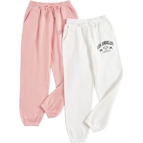 Verdusa Women's 2 Pack Letter Print Thermal Lined Sweatpant Elastic Waist Workout Jogger Pants
