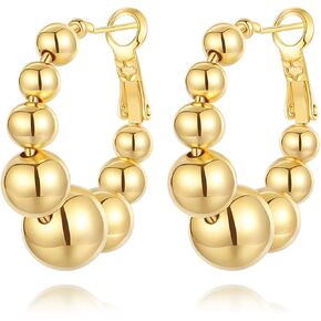 Hius 18K Gold Plated Beaded Hoop Earrings for Women, Thick Silver Ball Earrings, Women's Chunky Hoop Earrings