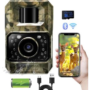 MAXDONE Trail Camera Bluetooth Game Camera, 2000mAh Built-in Battery Rechargeable Power Hunting Cameras with Night Vision Trail Cam Bluetooth 48MP Wildlife Camera Wi-Fi Deer Camera (No Screen)
