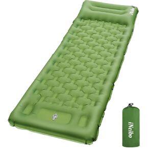 iNeibo Sleeping Pad for Camping - Inflatable Sleeping Pad with Pillow Built-in Foot Pump Durable Compact Camping Air Mattress for Hiking Camping Backpacking Tent Car Traveling (Blue, Single)