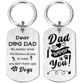 هدايا اللوتوزو I Woof You Dog Dad - سلسلة مفاتيح Best Dog Dad Ever - سلاسل مفاتيح للكريسماس وعيد الميلاد للرجال والأب والكلاب، فضي، مقاس S