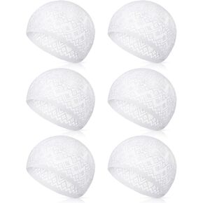 6 Pcs Eid Muslim Prayer Kufi Hat for Men Boys Prayer Headwear Cap Islamic Beanie Skull Cap Embroidery Kofia Topi Sun Hat White