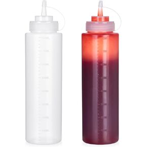 Condiment Squeeze Bottles, 800ml/27oz Plastic Translucent Narrow-mouth Squirt Bottles for Sauces Ketchup Oil Vinegar Syrup Honey, Liquid Dispenser Set, Kitchen Art and Crafts, 2 Pack