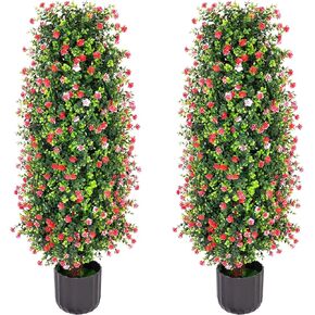 Sunnyglade 2 Packs Artificial Rose Tree 3FT- Fake Floral Plant Tree in Pot- Decorative Topiary Plant - Cement Filled Potted Faux Flower Plant for Home Office Porch Decor Indoor Outdoor(Yellow)