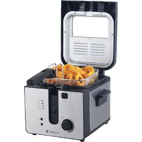 Electric Deep Fryer with Basket for Home Use, Lid with Viewing Window and Odorless Filter, Adjustable Temperature, 5.3 Quart, Stainless Steel