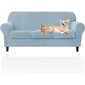 Deisy Dee Velvet Couch Covers - Stretch Soft Sofa Slipcovers for 3 Cushion Couch - Pet Friendly and Durable Fabric for Dogs and Pets - Elegant Protection for Your Living Room Furniture (Yellow)
